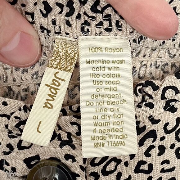 Japna Button Front Midi Dress Cottagecore Animal Print Size Large Tan Black - Picture 9 of 13